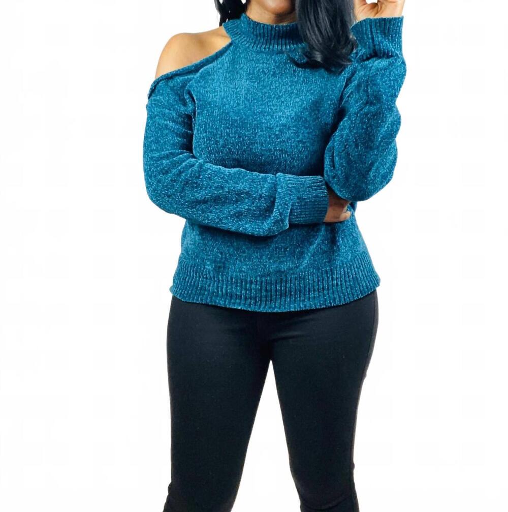 NEW EE:SOME sophia cold shoulder sweater in teal